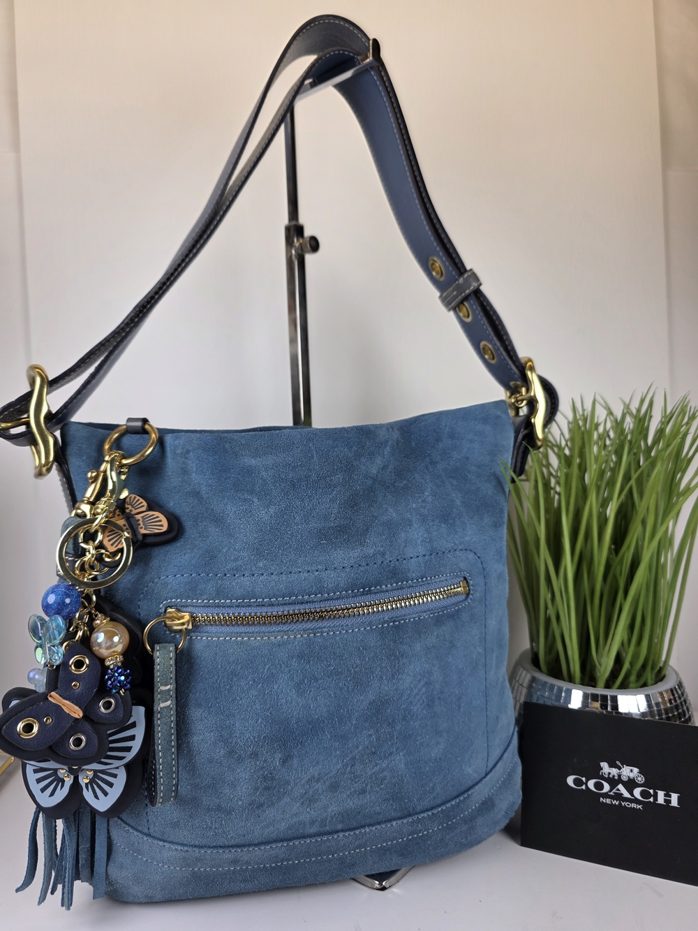Coach Hobo 1419 Blue Suede Shoulder Shoulder Crossbody Rare Bag - Picture 3 of 14